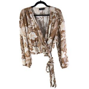 Lane Bryant Womens Wrap Top Swiss Dot Floral Brown White 26